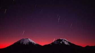 Starlight Streaks Above The Moonlit Payachatas Volcanoes