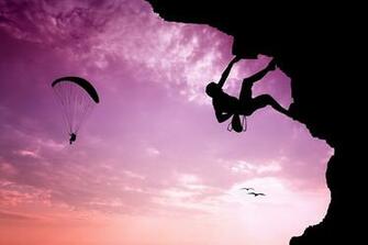 Wallpaper Climber Silhouette Sport Mountaineering Parachuting