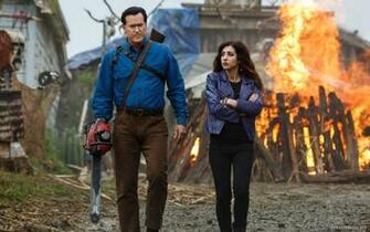 Bruce Campbell Dana Delorenzo In Ash Vs Evil Dead Wallpaper