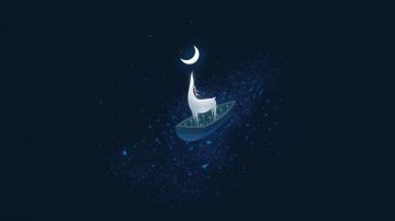 Fantastic Deer On A Boat At The Month Blue Background Desktop