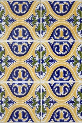 Colorful Yellow Green Blue Spanish Pattern Tile Wallpaper