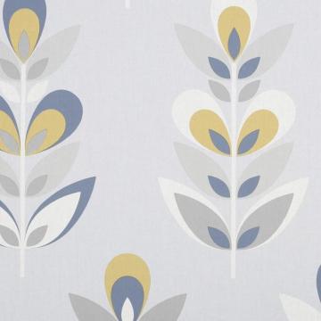Retro Floral Navy Yellow Wallpaper Grey Fresco