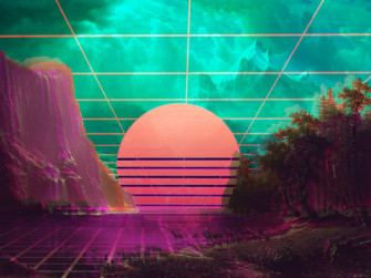 Wallpaper Retro Wave Digital Art Moon Mountains Forest Desktop