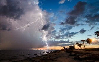 Lightning Clouds Storm Beach F Wallpaper