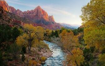 Mountain Autumn Forest River Wallpaper