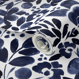Navy Floral Wallpaper