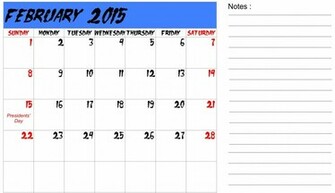 Lovely February Wall Calendar With Some Important Notes Space