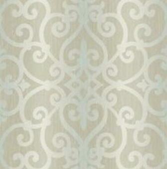Gray And Aqua Large Ombre Stripe With Scroll Trellis Lattice
