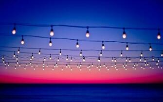 Sunset Bokeh Power Lines Light Bulbs Seascapes Wallpaper Background
