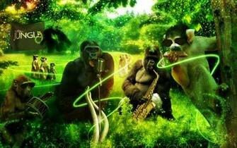 Jungle Animals Music 3d Art Gorilla Monkey Meerkat Wallpaper