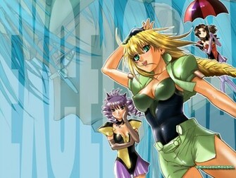 Brunettes Blondes Excel Saga Umbrellas Wallpaper Art