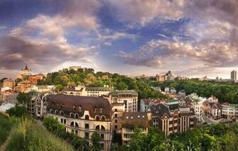 Ukraine Kiev Vozdvizhenka City House Trees Sky Clouds