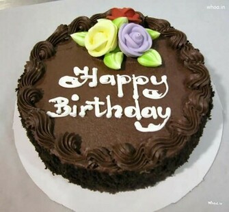 Happy BirtHDay Chocolate Cake HD Wallpaper With Roses And White Color