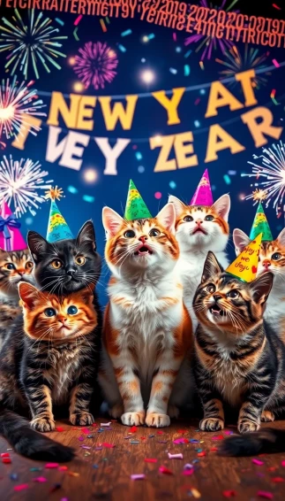 New Year Cats Wallpaper