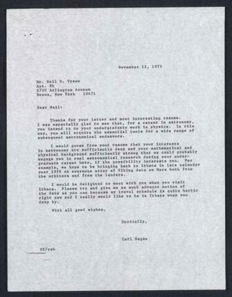 Carl Sagan Writes A Letter To Year Old Neil Degrasse Tyson