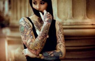 Brunette Girl Tattoos Photo HD Wallpaper Smart