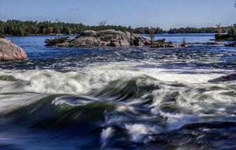 Stream Rocks Stones Trees Island Wallpaper Nature