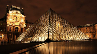 France Paris Louvre Museum Architecture Pyramid Night Water Lights