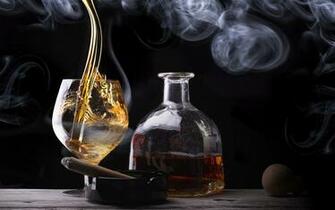 Cigar Whiskey Glass Bottle Smoke Alcohol F Wallpaper Background