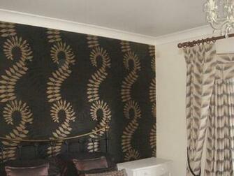 Made Pinch Pleat Curtains With Matching Scatter Cushions And Wallpaper
