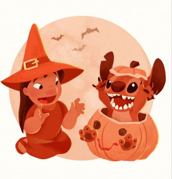 Lilo And Stitch Cute Fall Wallpaper Halloween iPhone