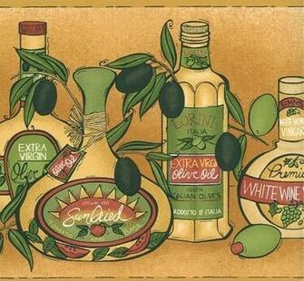Interior Place Tan Bottled Olive Oil Variants Wallpaper Border