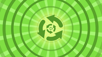 Cartoon Animation Of Recycling Logo Background With Sunburst And
