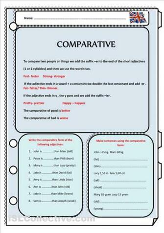 English Teaching Worksheets Comparative Adjectives Auto Design Tech