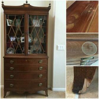 Antique Hutch Makeover With Fabric Wallpaper Back All Things