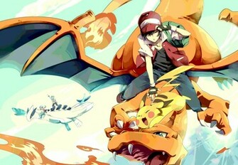 Pok Mon Image Red S Riding Charizard Wallpaper Photos