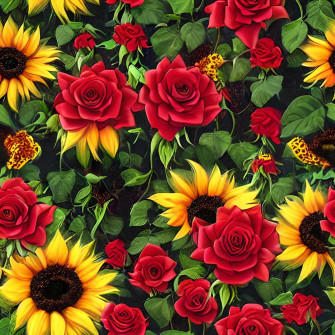 Roses And Sunflowers Fabric Wallpaper