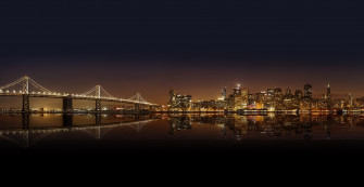 Bay Bridge Skyscraper Light Night Building Reflection City Man Made San Wallpaper