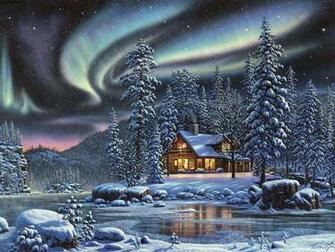 Stars Aurora Trees Forest Scenic Colors Wallpaper Background