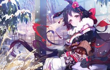 Wallpaper Winter Girl Flower Decoration Anime Art Camellia