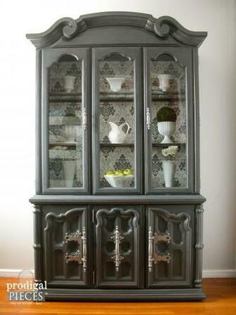 China Cabinet Makeover With Wallpaper