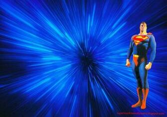 Desktop Wallpaper Of Superman Standing Tall In Blue Vortex