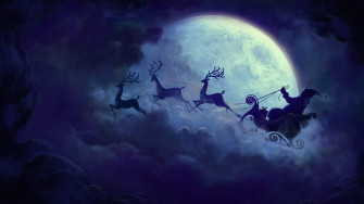 Santa Claus Flying In Moonlight Wallpaper HD
