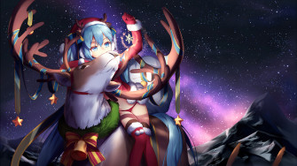 Santa Anime Girl Miku Reindeer Christmas 4k Wallpaper iPhone HD