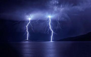 Storm Mountain Lake Lightning Clouds Sky Wallpaper