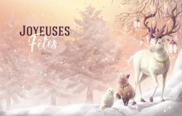 Wallpaper Winter Owl Snow Forest New Year Fox Deer Art