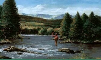 Fly Fishing In The River Wallpaper Border