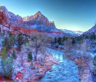 Wallpaper Zion National Park Small River Mountains Trees