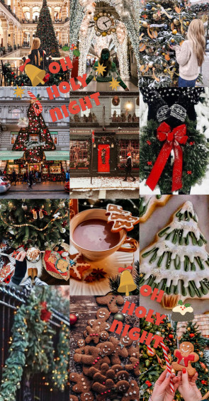 Christmas Collage Aesthetic Ideas Green Gold And Red