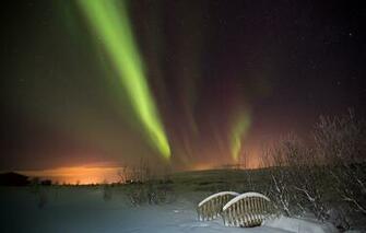 Borealis Northern Lights Night Winter Bridge Stars Wallpaper