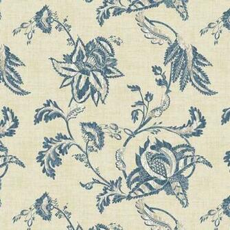Interior Place Blue Beige Jacobean Floral Scroll Kc1834 Wallpaper