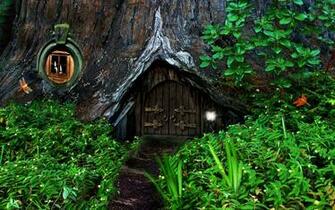 Hobbit Fantasy Forest Trees House Home Wallpaper