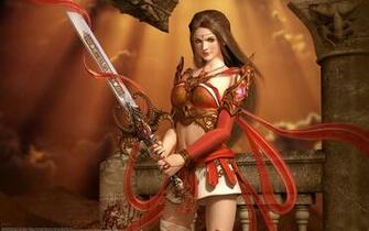 Warrior Girl 3d Art Brunette Red Sexy Sword Woman