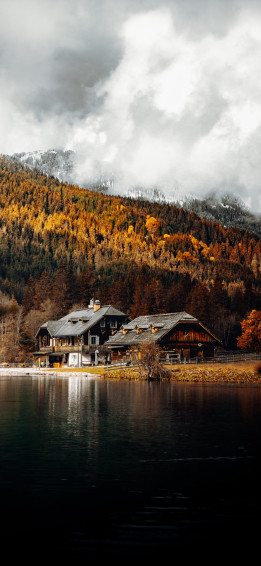 Wooden House Wallpaper 4k Lakeside Autumn Trees