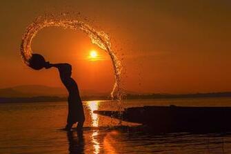 Desktop Wallpaper Silhouette Nature Creative Water Splash Sunrises