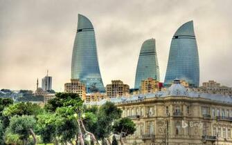 Flame Towers And Skyline Of Baku Azerbaijan Railelectropower
